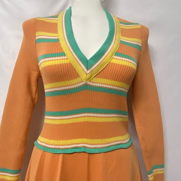 Giamo Knits Dress Vintage 1970's Maxi Peach Yellow Caribbean Green WOW! - Picture 3 of 12